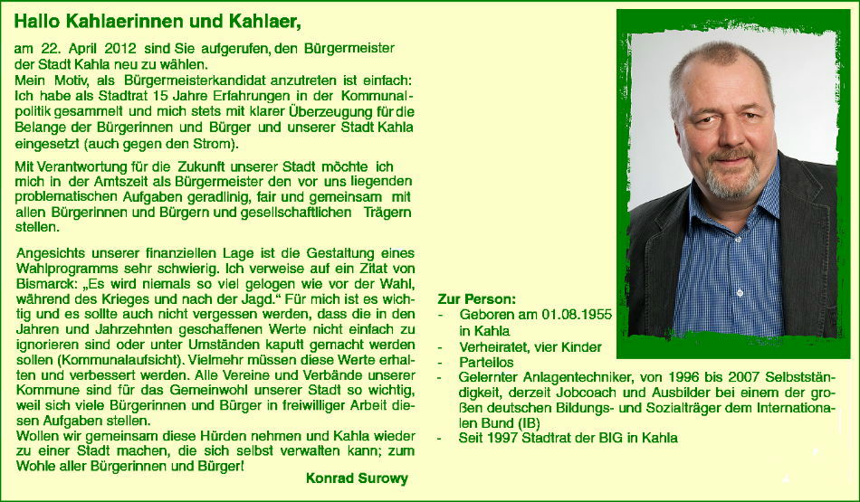 Wahlaussagen von Konrad Surowy